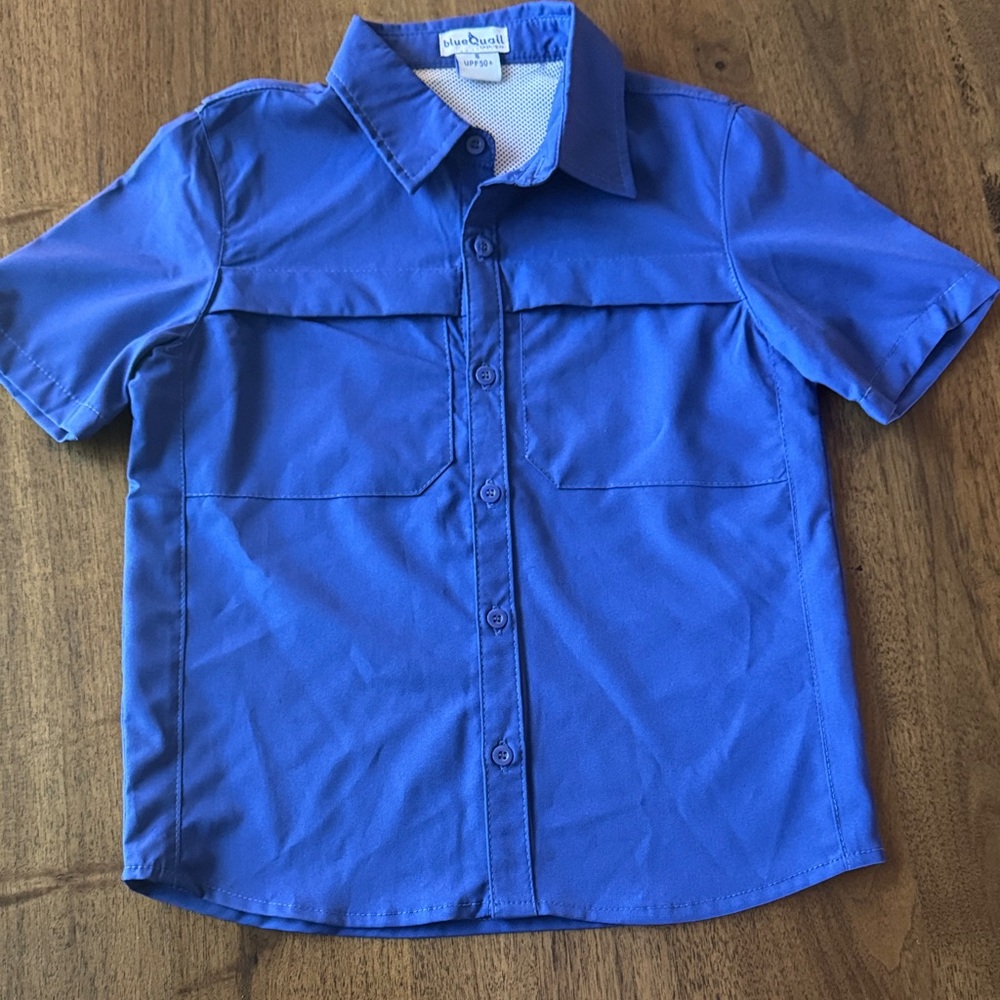 Kids Short-Sleeve Button-Up Shirt in Royal Blue